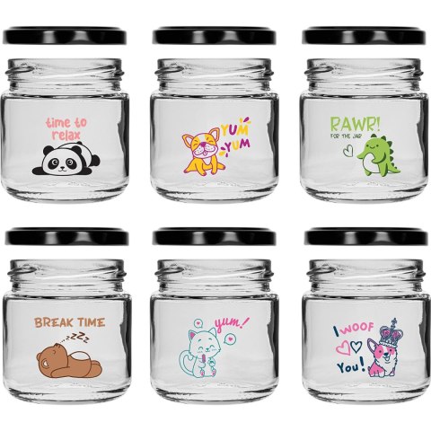 Słoik dla dzieci twist off 212ml z nadrukiem i zakrętką czarną fi 66/4 6 szt.