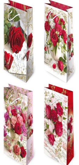 Torebki ozdobne 10szt. AL-2 Czerwone róże Butelka 11 x 36 cm
