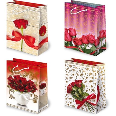 Torebki ozdobne szt. T-4L set 38 Czerwone róże 16 x 24 x 7,5cm