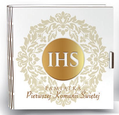 Kasetka kwadrat (życzenia + kopertka) 16 x 16cm KOMUNIA ŚW IHS