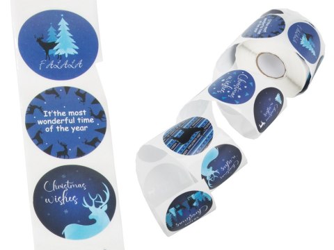 Naklejki ozdobne świąteczne kolorowe na rolce 500 sztuk merry christmas