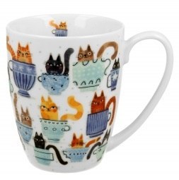 Kubek 360ml. classic w "koszyczku" Koci Świat KOTY W FILIŻANKACH