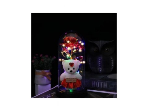 Wieczna róża LED w szkle z misiem 587