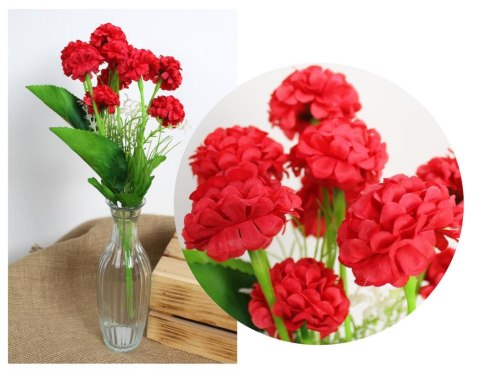 Bukiet 2szt GOŹDZIK wys. 38 cm 6 łodyg (9 kwiatów 4,5 cm) CZERWONY KMD-2410C