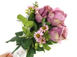 Bukiet RÓŻA wys. 40 cm 7 łodyg (4 główki róży 7x6 cm z dodatkami) FIOLETOWA WT-207A