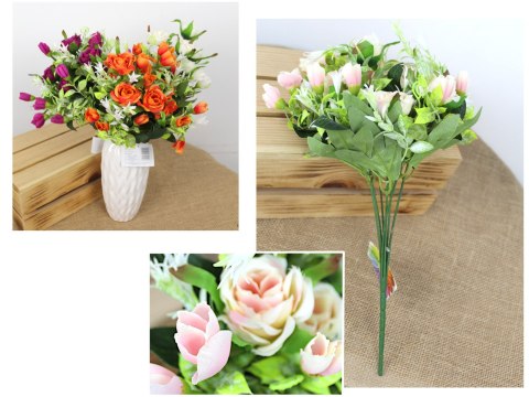 Bukiet RÓŻA z pąkami 7 łodyg, wys. 36 cm (główka 5x2 cm) mix kolor KWE768