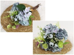 Bukiet mieszany RÓŻA, HORTENSJA wys. 35 cm, 6 łodyg w pęczku (2 róże 8x4,5 cm) NIEBIESKI WT-105D