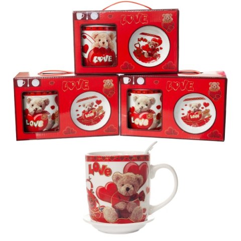 Komplet kubek walentynkowy pokrywka i łyżeczka mix 300 ml