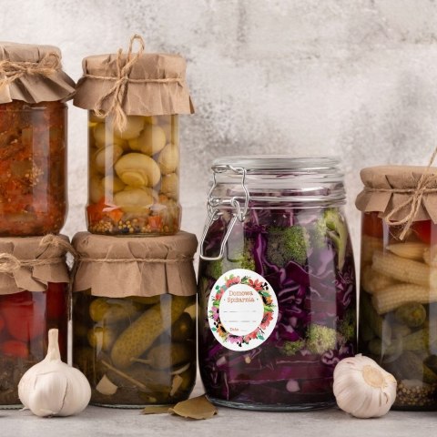 Naklejki 12szt domowa spiżarnia przetwory słoiki 55mm