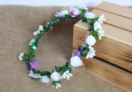 Opaska wianek na głowę BIAŁE kwiaty led świecący 19 cm SN56668