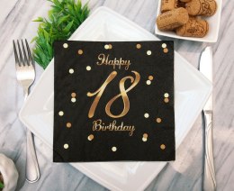 Serwetki B&C Happy 18 Birthday czarne nadruk złoty 33 x 33 cm 20 szt. PG-S18C