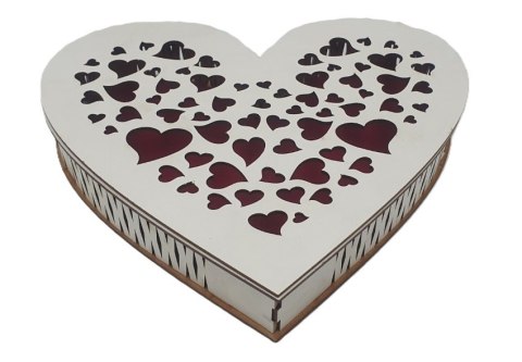 Szkatułka drewniana wycinana serce biała 25 x 20 x 4,5 cm