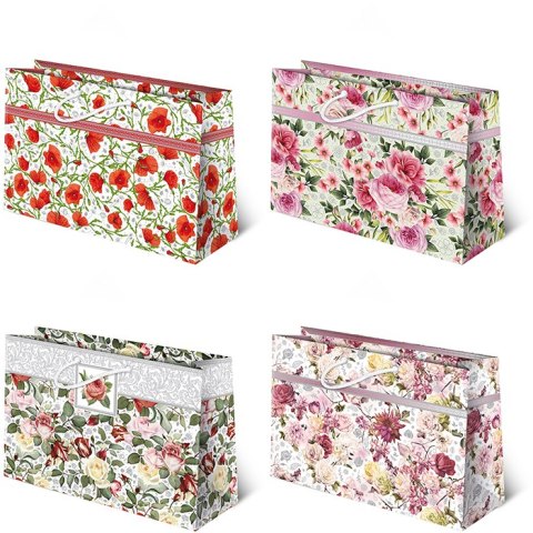 Torebki ozdobne 10szt. Kwiaty malowane 33 x 25,5 x 10 cm TH set 67