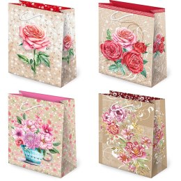 Torebki ozdobne 10szt. T-2 KRAFT set 124 Kwiaty kraft 22,5 x 31,5 x 10,8 cm