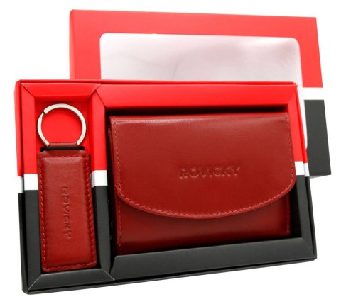 Zestaw prezentowy damski: skórzany portfel i brelok ROVICKY R-ZD-604-BG-4219 RED