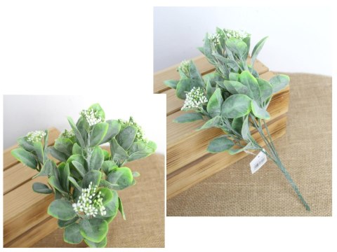 Gałązka 2szt liści z BIAŁYMI KULECZKAMI wys. 30 cm 5 łodyg MD-070A