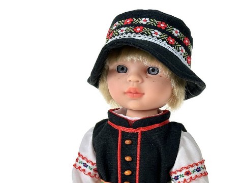 Lalka chłopiec 38cm w stroju ludowym z polskim głosem śpiewa i mówi po polsku twarda