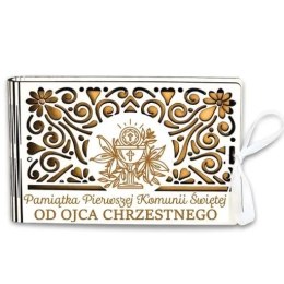 Pudełko na pieniądze banknotówka KOMUNIA - od OJCA CHRZESTNEGO - Ażur 3302A-KOM1Z-OC