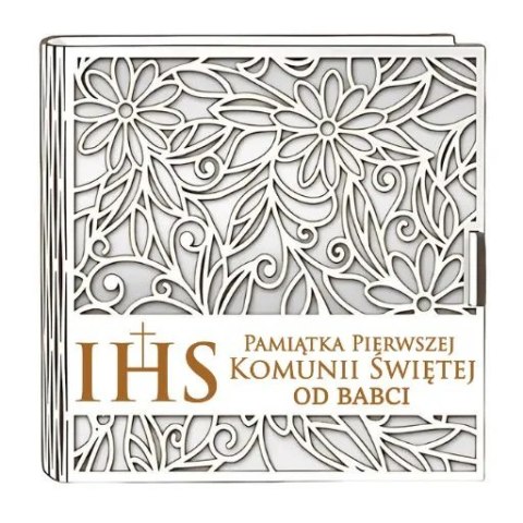 Pudełko na pieniądze kwadrat KOMUNIA - od BABCI - Ażur 3308A-KOM2B-B