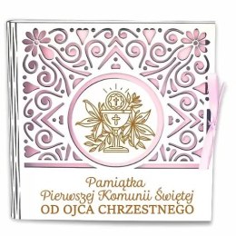 Pudełko na pieniądze kwadrat KOMUNIA - od OJCA CHRZESTNEGO - Ażur 3308A-KOM1R-OC