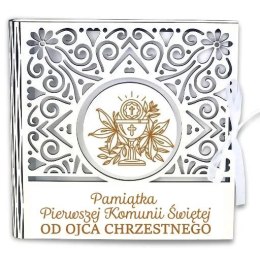 Pudełko na pieniądze kwadrat KOMUNIA - od OJCA CHRZESTNEGO - Ażur 3308A-KOM2N-OC