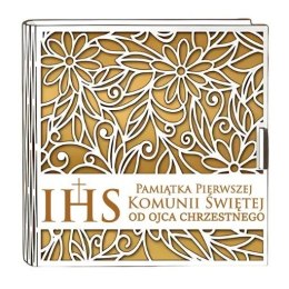 Pudełko na pieniądze kwadrat KOMUNIA - od OJCA CHRZESTNEGO - Ażur 3308A-KOM2Z-OC