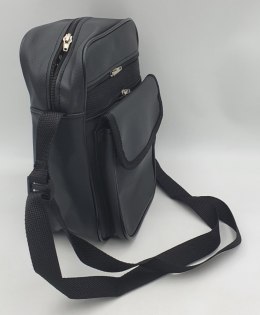 Torba męska 22 x 29cm z dwoma zamkami i kieszenią eco skóra czarna