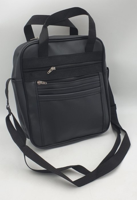 Torba męska 27 x 30 z dwoma zamkami eco skóra czarna
