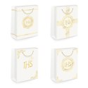 Torebka na prezenty 26 x 32 x 12cm IHS biało-złota 127469
