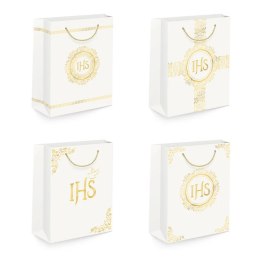 Torebka na prezenty 26 x 32 x 12cm IHS biało-złota 127469