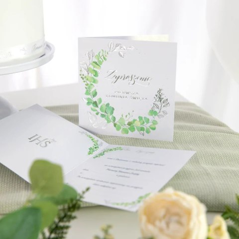 Zaproszenie na komunię Eukaliptus srebrny 10szt. 132586