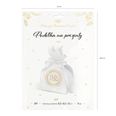 Pudełko na prezent dla gości IHS biało-złote 6szt. 127506