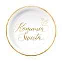 Talerzyki papierowe Komunia Święta biało-złote 7 cali 6 szt. 161708