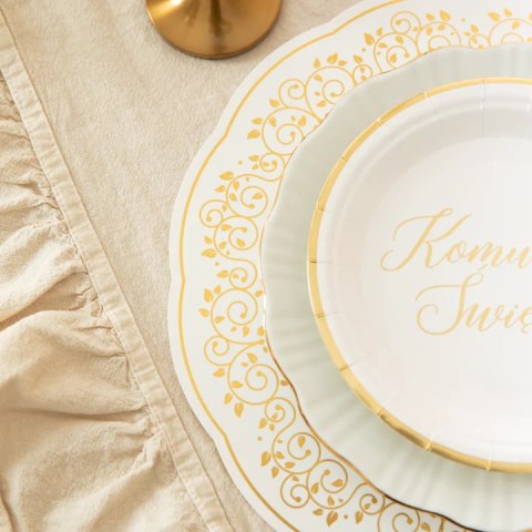 Talerzyki papierowe Komunia Święta biało-złote 7 cali 6 szt. 161708