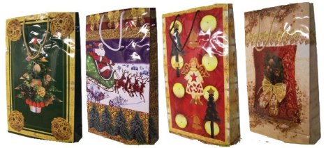 Torebki 12szt. ozdobne foliowane bożonarodz. 25x39cm - LAK1