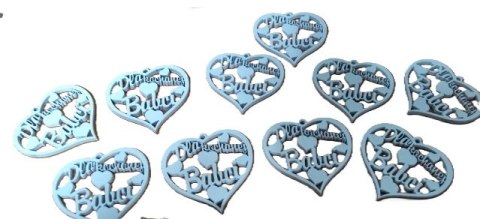 Serce drewniane 5cm ażur zawieszka 10szt BABCIA