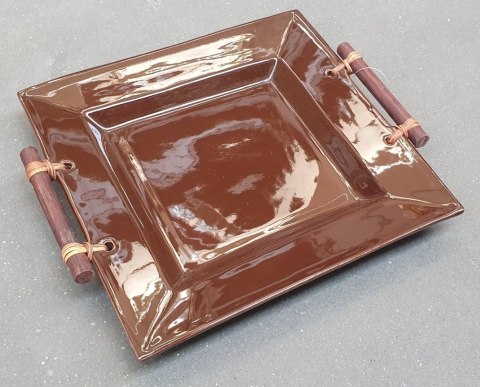 Talerz ceram kwadratowy + bambus 25 x 25 cm