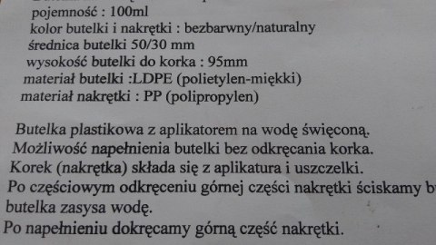 Butelka 10szt. z aplikatorem na wodę święconą 100ml