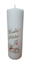 Świeca słupek 15cm Wesołego Alleluja z barankiem