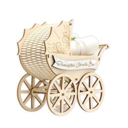 Wózek drewniany Pamiątka Chrztu Świętego biały